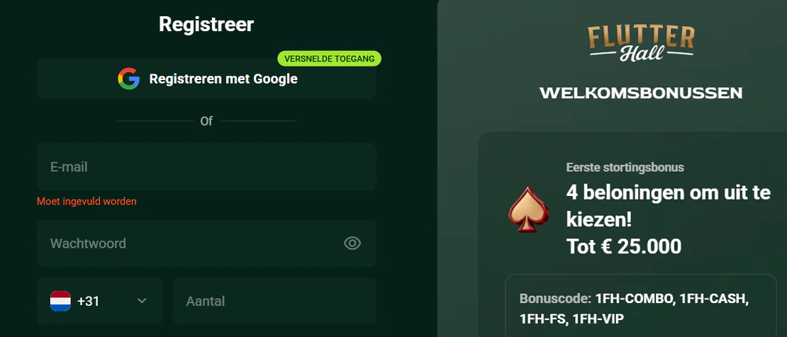 flutterhall casino registreer
